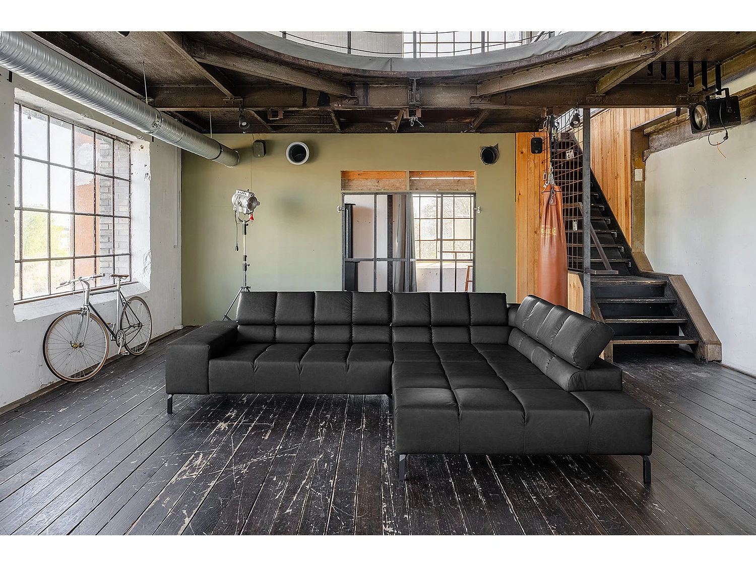 Divano angolare - Nero pelle - NELSON