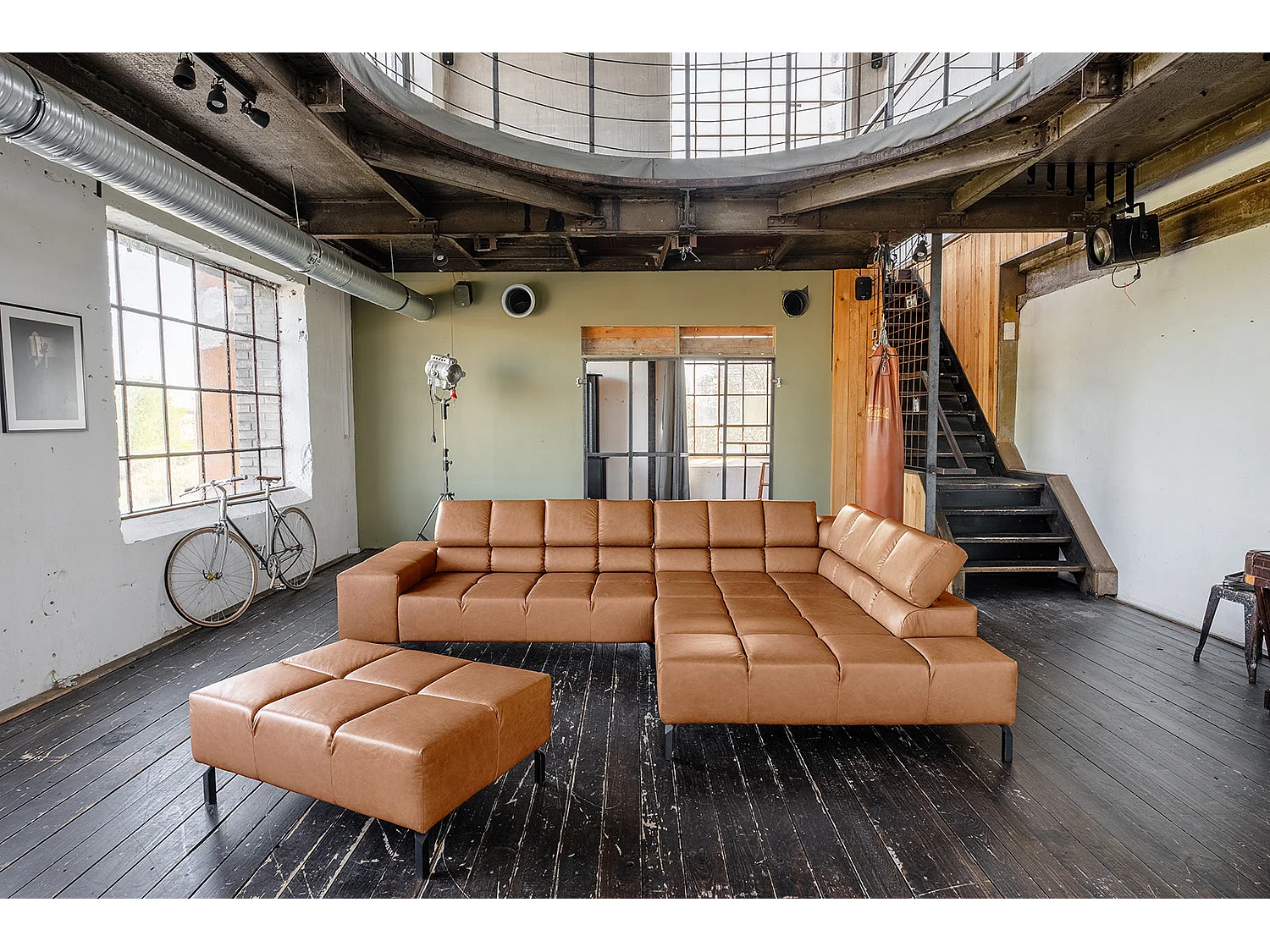 Canapé d'angle - marron cuir - NELSON