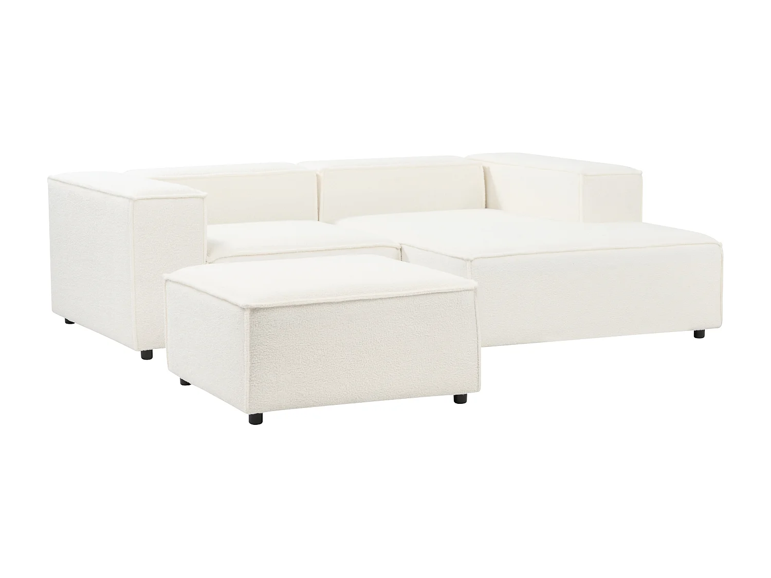 Canapé d'angle modulable 2 places ARDAL Bouclé Blanc cassé avec ottoman Côté droite