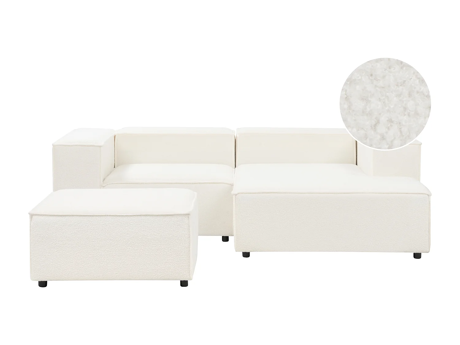 Modulaire tweezitsbank met ottomaan bouclé wit linkszijdig APRICA