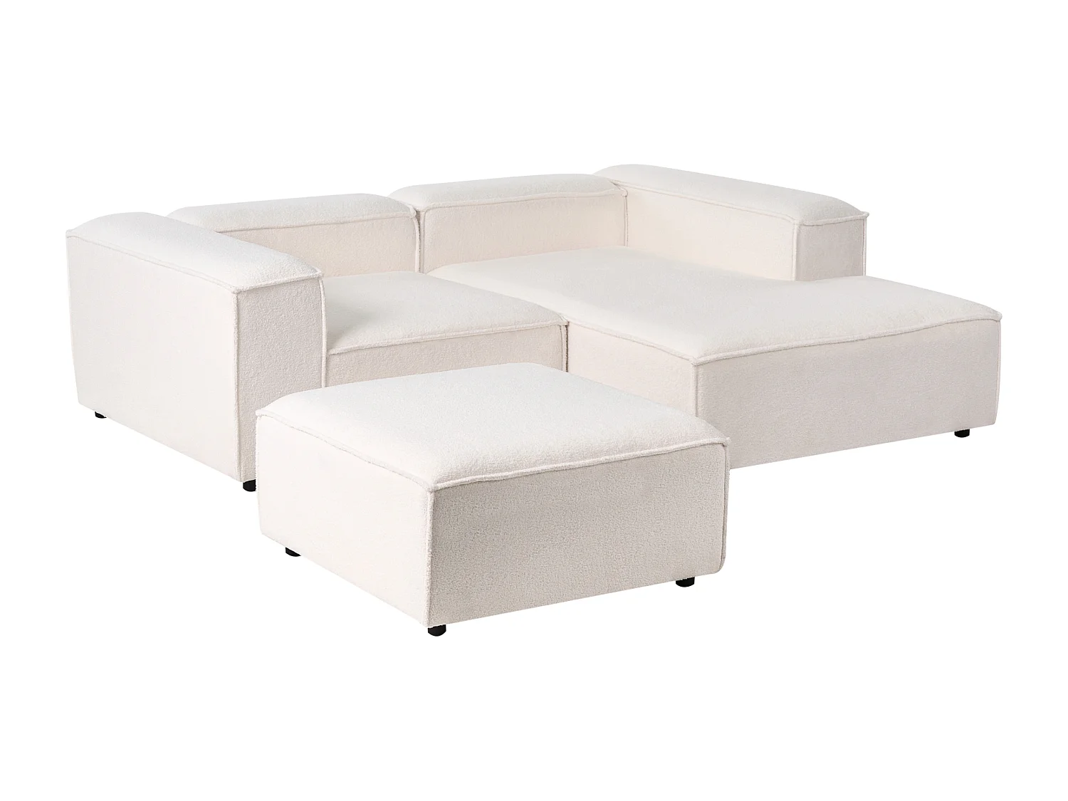 Modulaire tweezitsbank met ottomaan bouclé wit linkszijdig APRICA