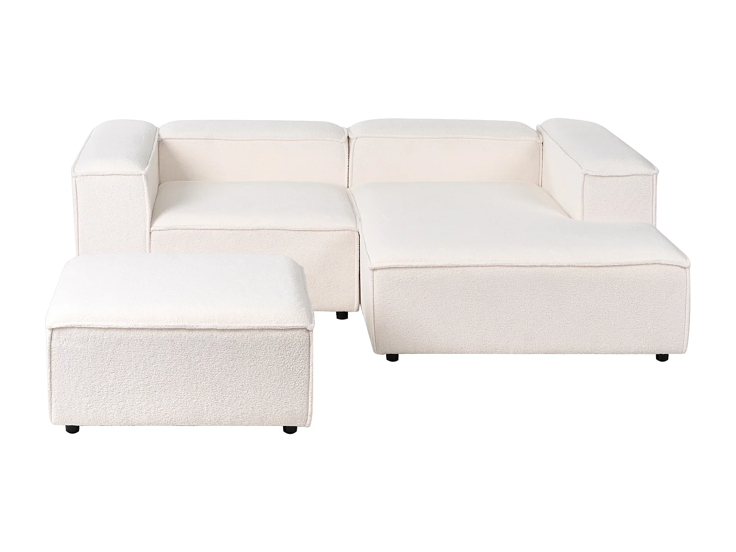 Modulaire tweezitsbank met ottomaan bouclé wit linkszijdig APRICA