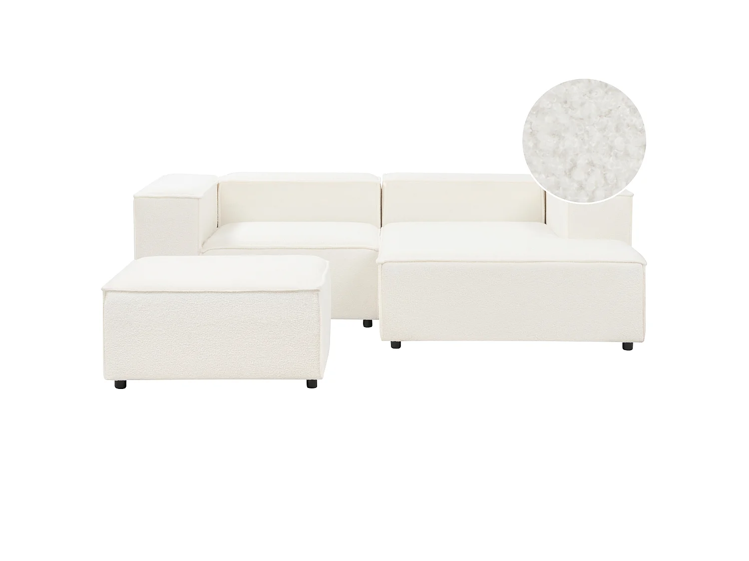 2-Sitzer Ecksofa Bouclé weiss linksseitig mit Ottomane APRICA