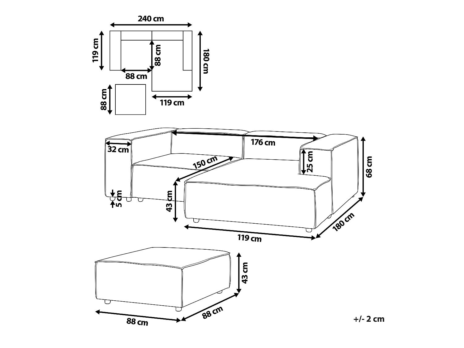 2-Sitzer Ecksofa Bouclé weiss linksseitig mit Ottomane APRICA