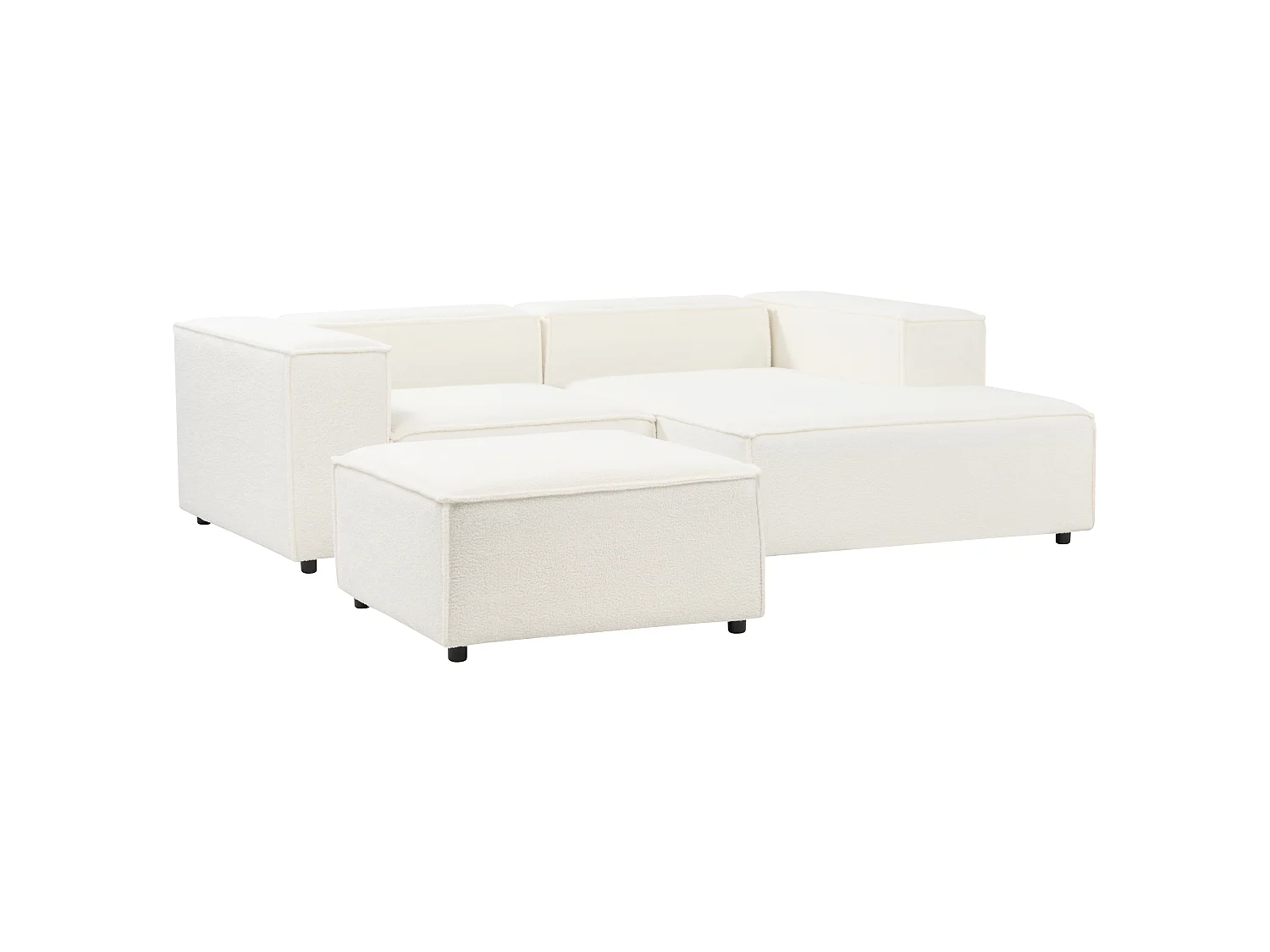 2-Sitzer Ecksofa Bouclé weiss linksseitig mit Ottomane APRICA