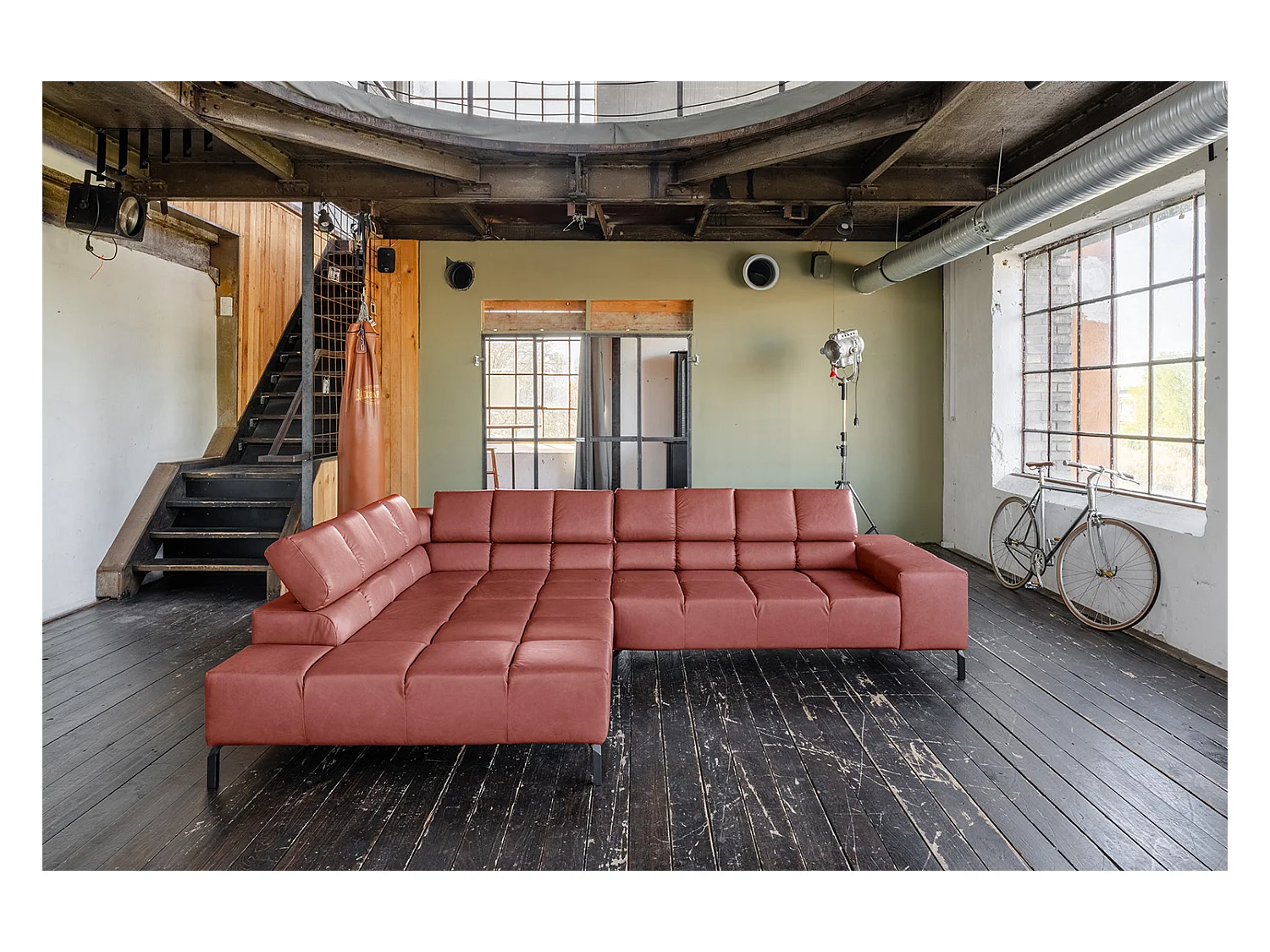 Ecksofa - Rot Leder - NELSON