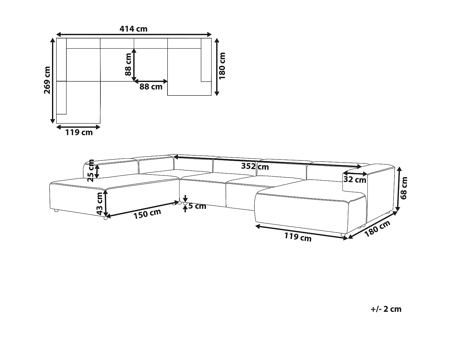 Canapé d\'angle modulable 5 places ARDAL Bouclé Blanc cassé Côté droit