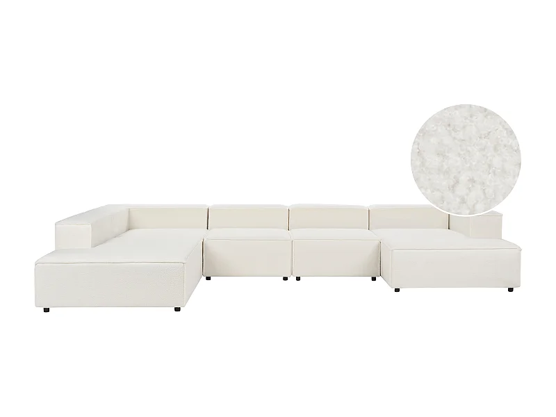 Canapé d\'angle modulable 5 places ARDAL Bouclé Blanc cassé Côté droit