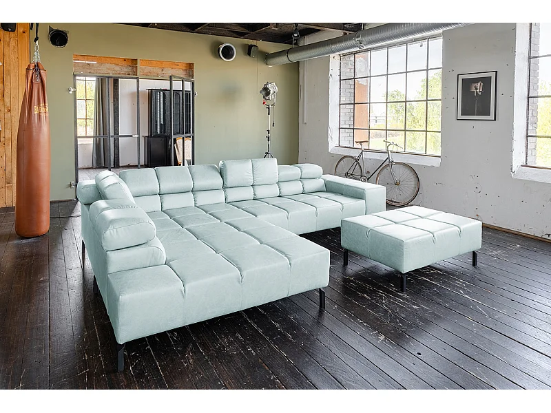 Ecksofa - Hellblau Leder - NELSON