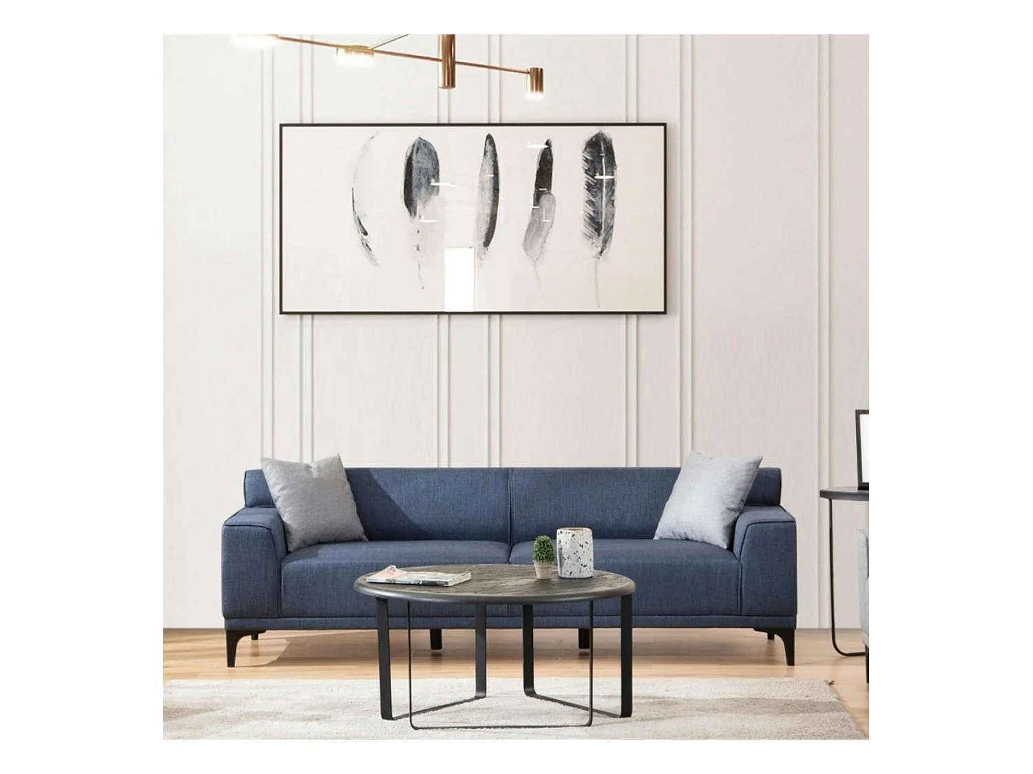 Canapé 3 places bleu - accoudoirs larges ORSAY