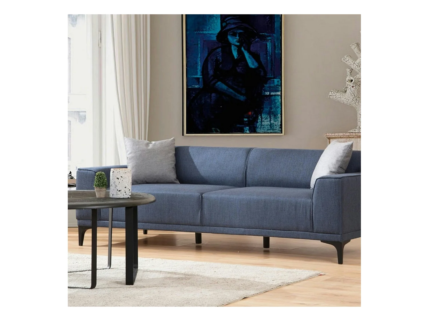 Canapé 3 places bleu - accoudoirs larges ORSAY