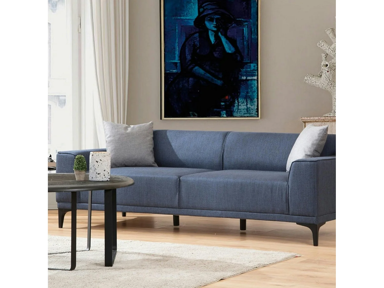 Canapé 3 places bleu - accoudoirs larges ORSAY