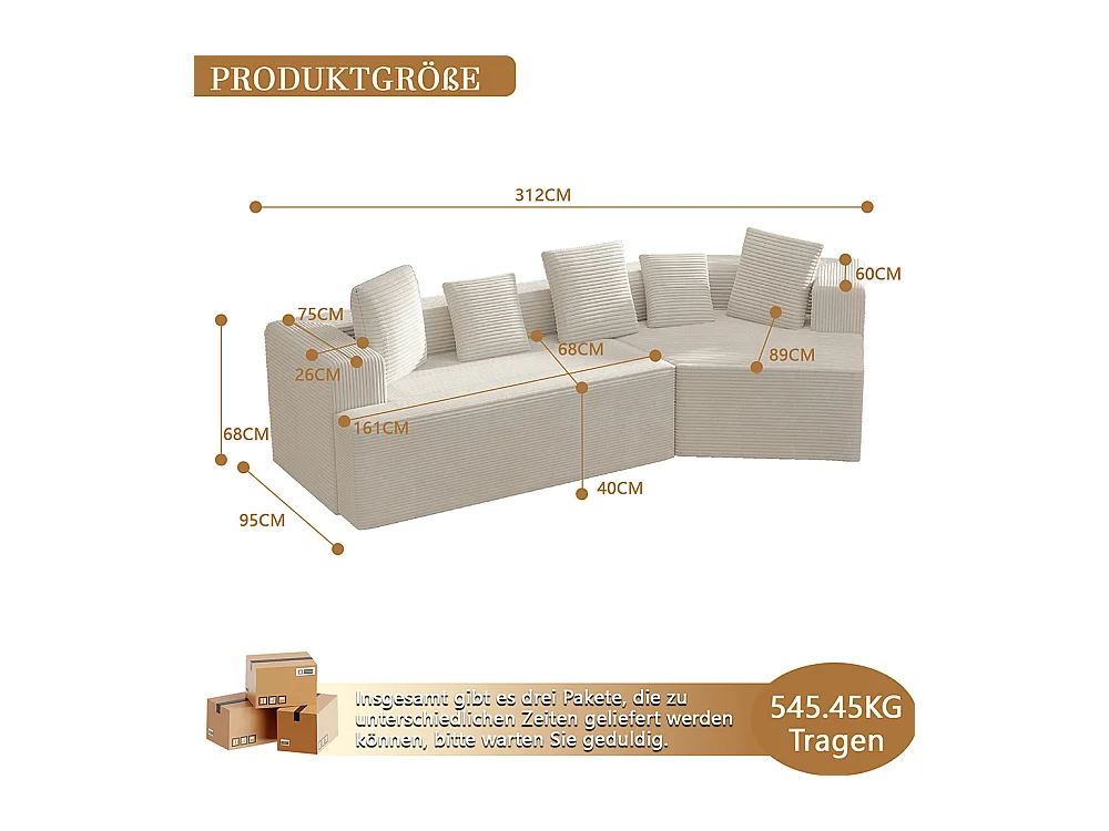 Canapé 3 places en tissu avec nuages Canapé combiné canapé modulaire emballage entièrement compressé sans montage blanc