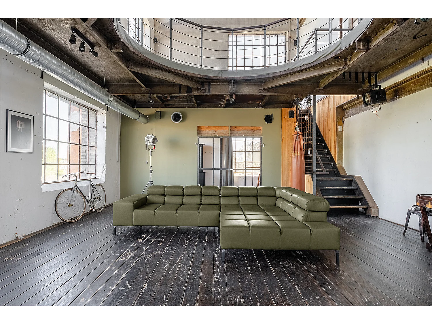 Canapé d'angle - Vert cuir - NELSON