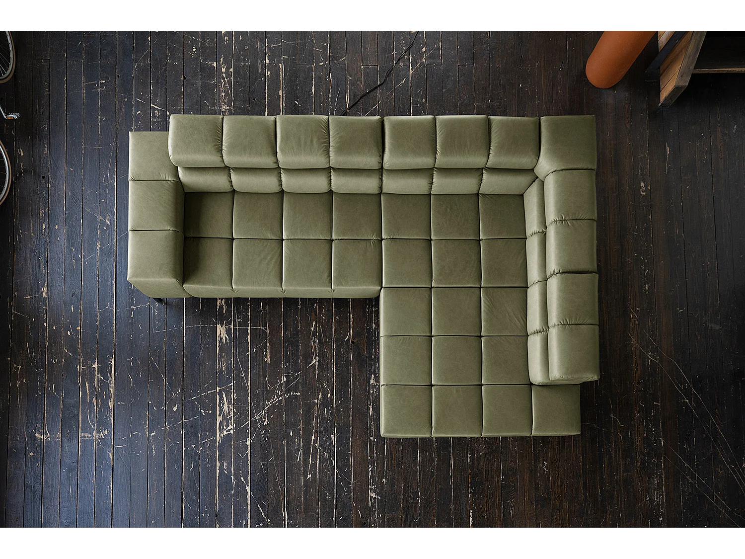 Canapé d'angle - Vert cuir - NELSON