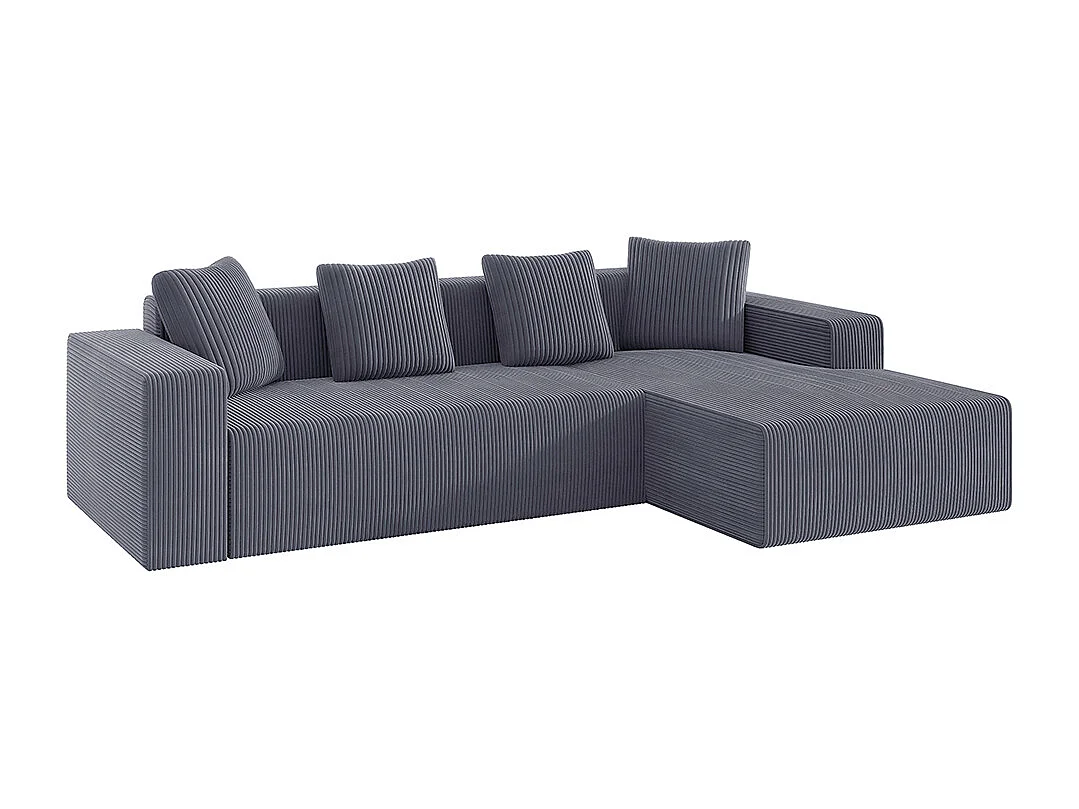 Hoekbankcombinatie Cloud met L-vormige ligstoelen, moderne modulaire bank met diepe zittingen, grijze gestoffeerde bank