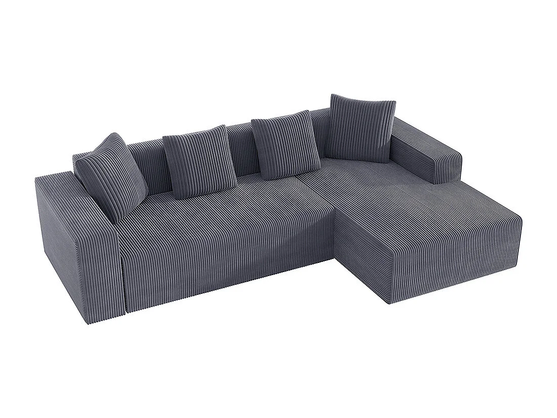 Hoekbankcombinatie Cloud met L-vormige ligstoelen, moderne modulaire bank met diepe zittingen, grijze gestoffeerde bank