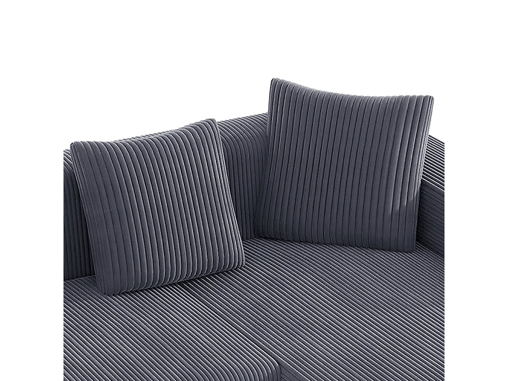 Hoekbankcombinatie Cloud met L-vormige ligstoelen, moderne modulaire bank met diepe zittingen, grijze gestoffeerde bank