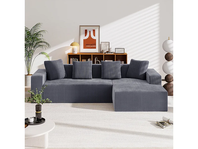 Canape d'angle combiné cloud avec chaises longues en L canapé modulaire moderne avec assises profondes canapé rembourré gris