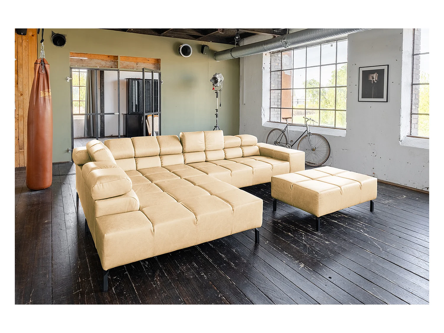 Canapé d'angle - beige cuir - NELSON