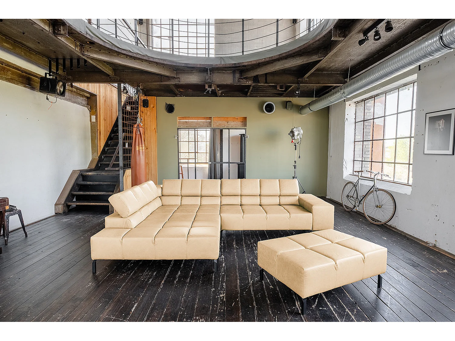 Ecksofa - Beige Leder - NELSON