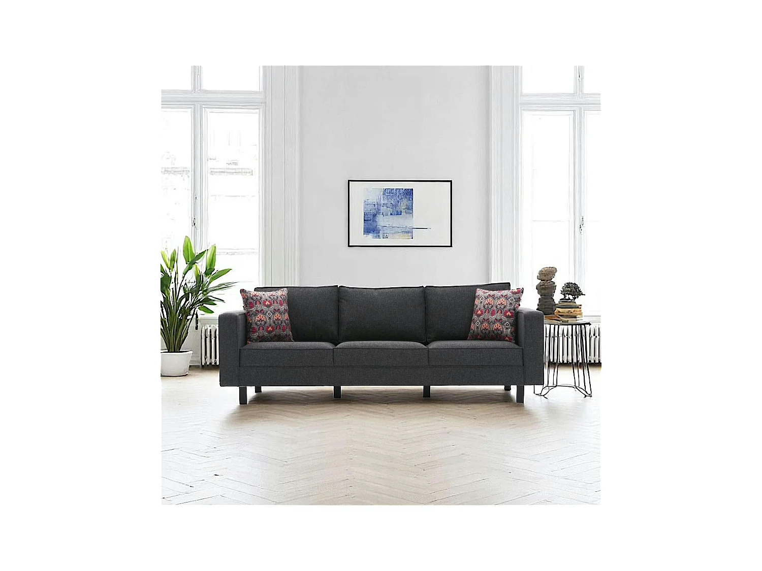Canapé 3 places anthracite - pieds droits CORTONA