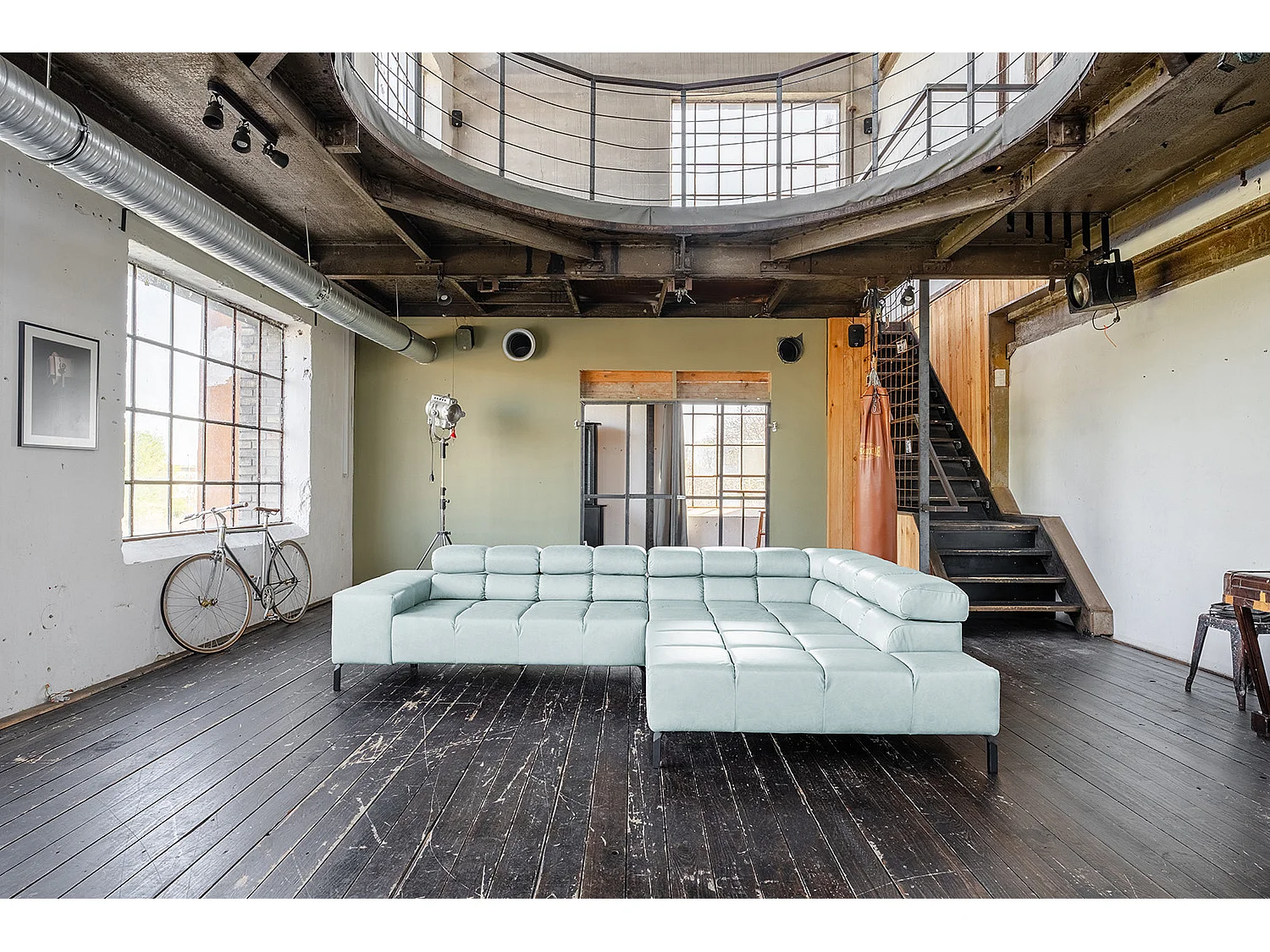 Ecksofa - Hellblau Leder - NELSON