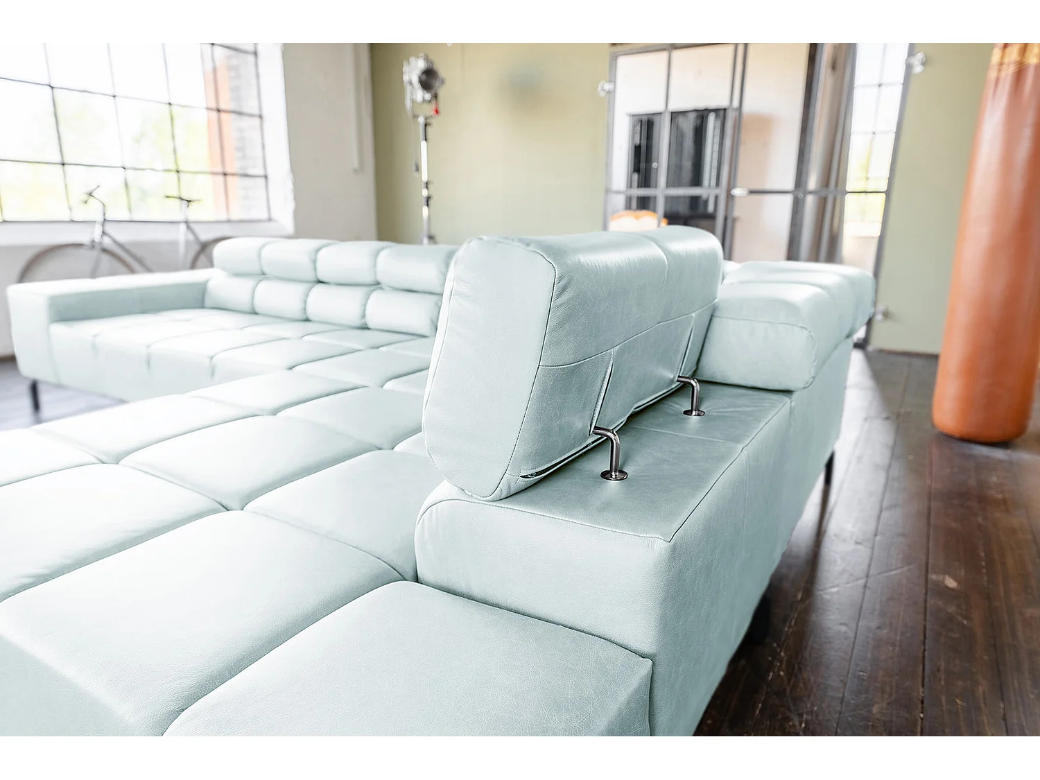 Ecksofa - Hellblau Leder - NELSON