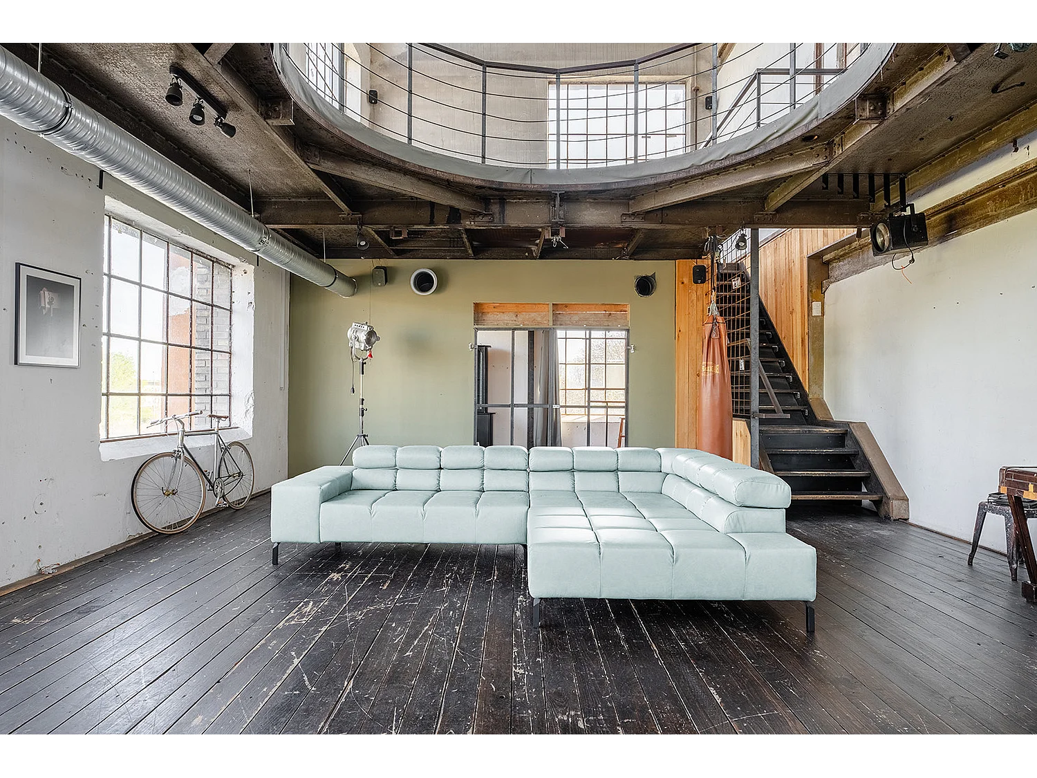 Canapé d'angle - bleu clair cuir - NELSON