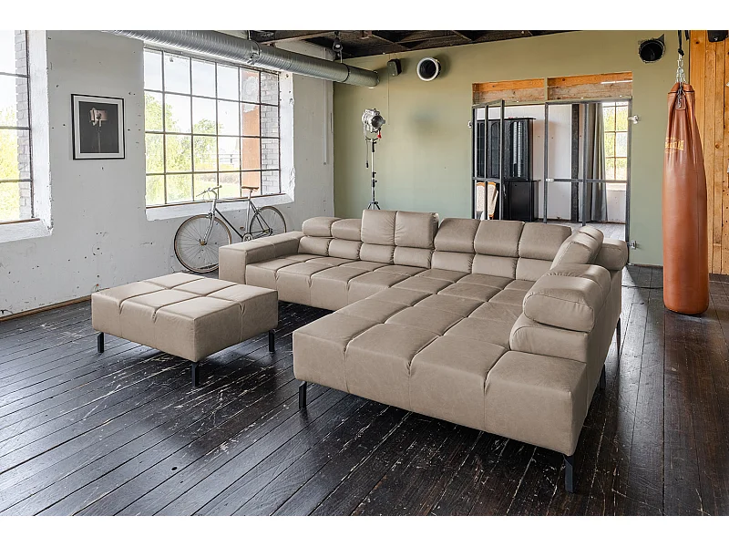 Ecksofa - Grau Leder - NELSON