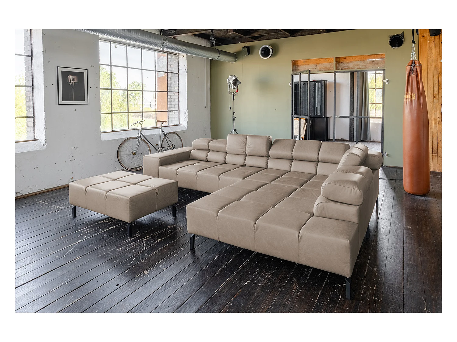 Canapé d'angle - Gris cuir - NELSON