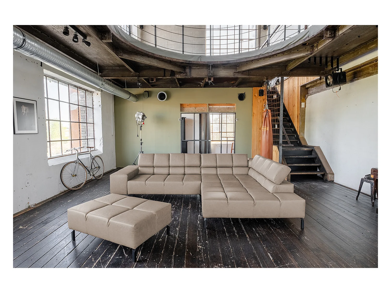 Canapé d'angle - Gris cuir - NELSON