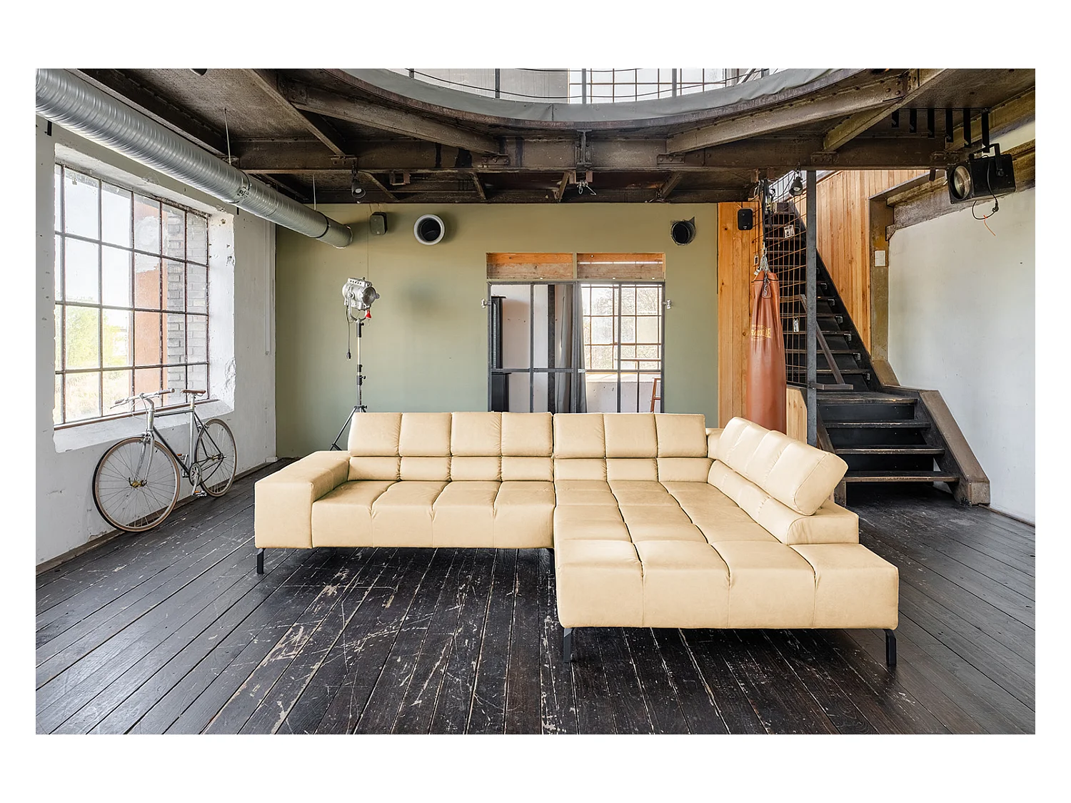 Ecksofa - Beige Leder - NELSON