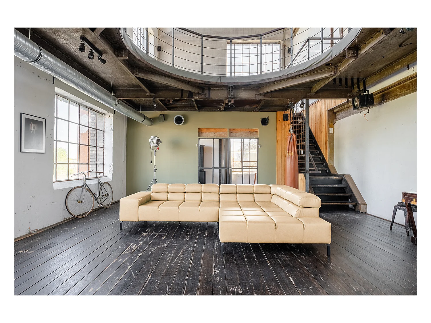 Ecksofa - Beige Leder - NELSON