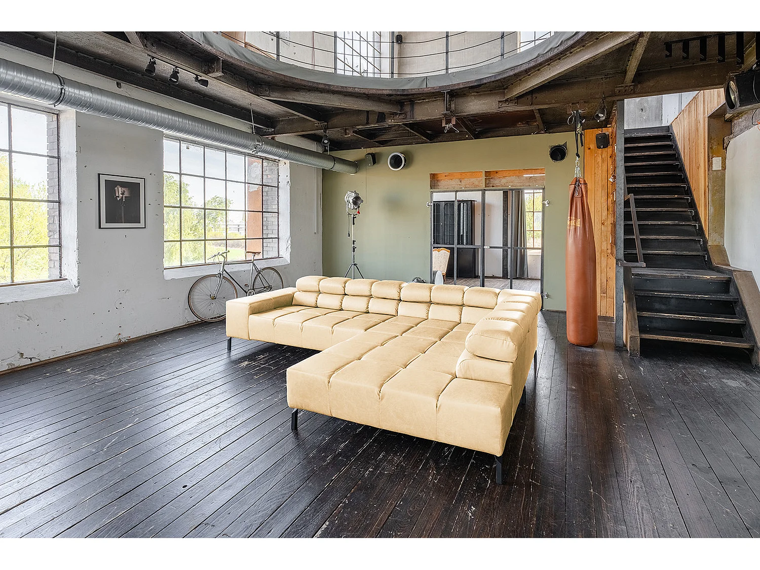 Ecksofa - Beige Leder - NELSON