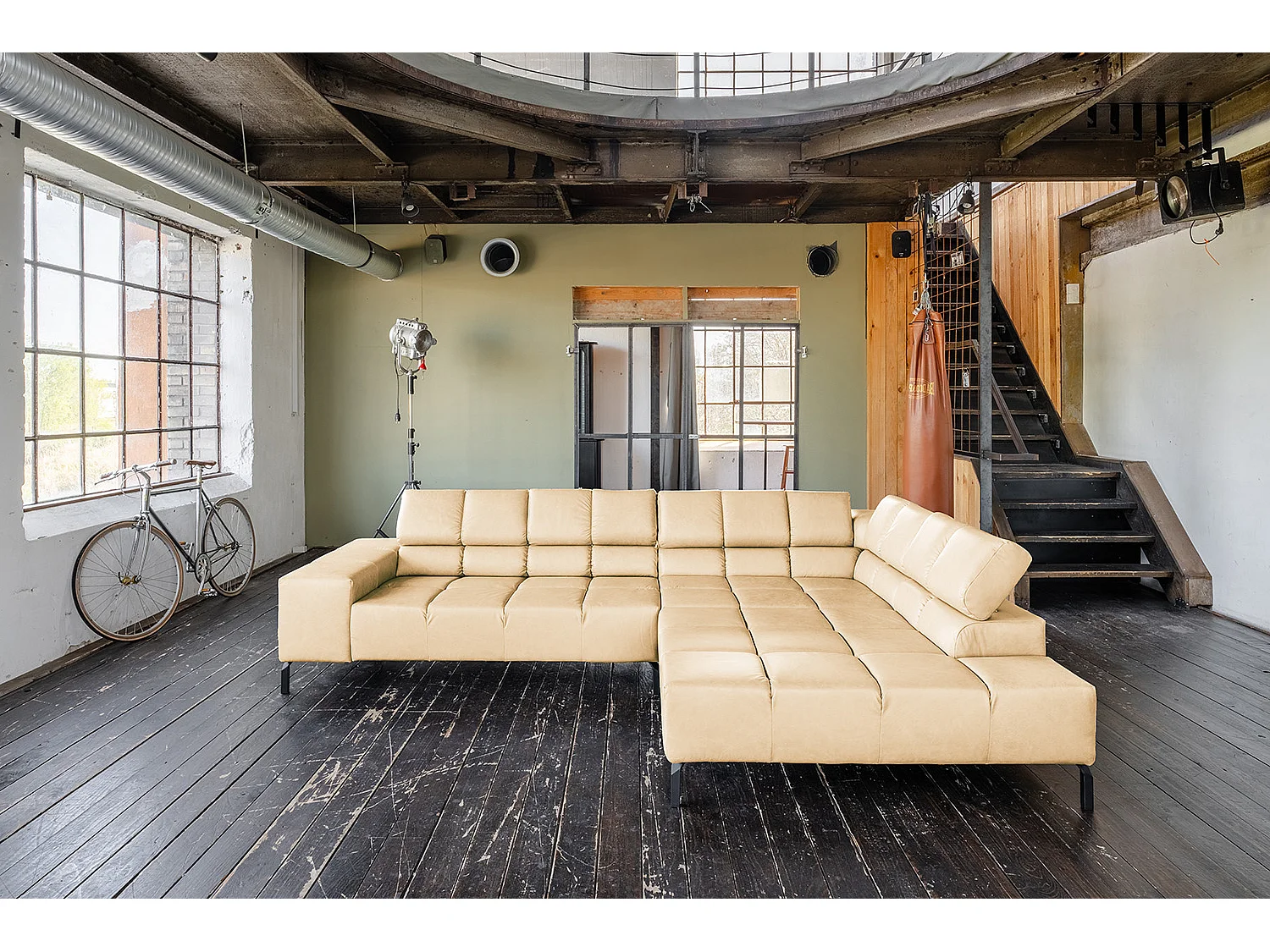 Ecksofa - Beige Leder - NELSON