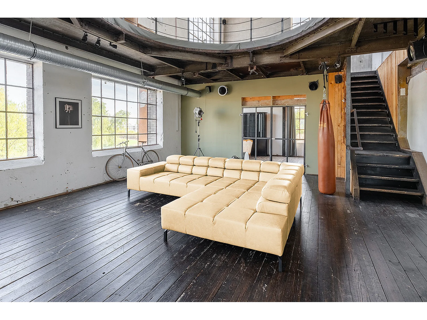 Canapé d'angle - beige cuir - NELSON