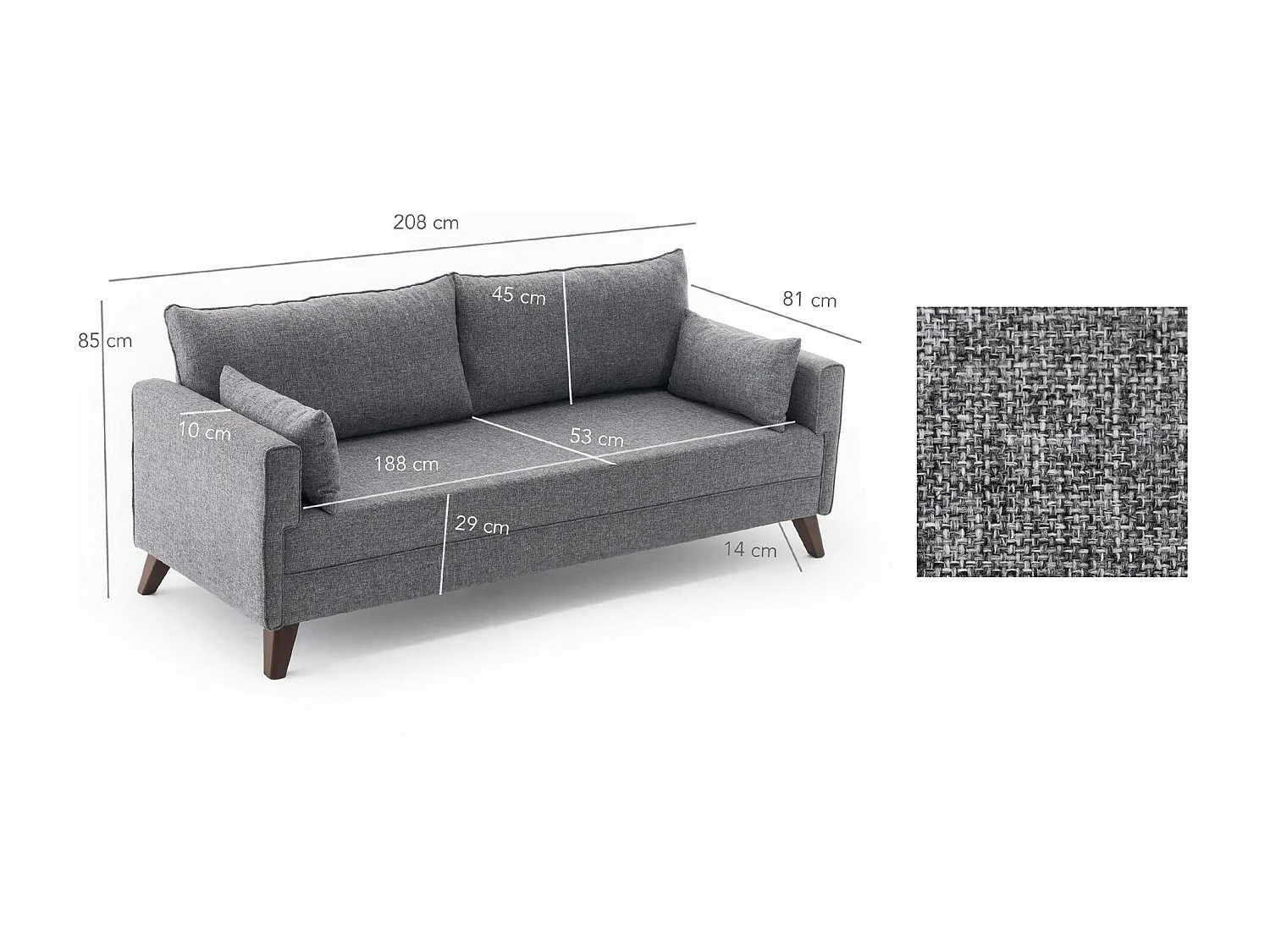 Canapé 3 places gris chiné - dos droit SPLIT