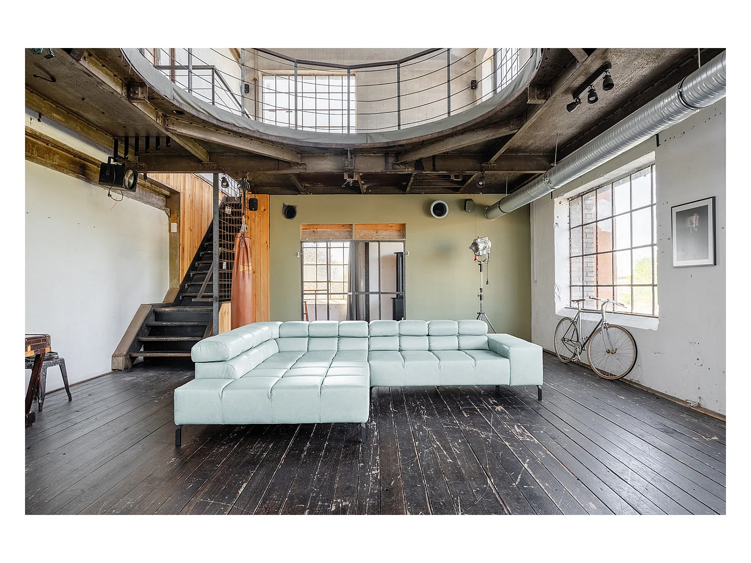 Ecksofa - Hellblau Leder - NELSON