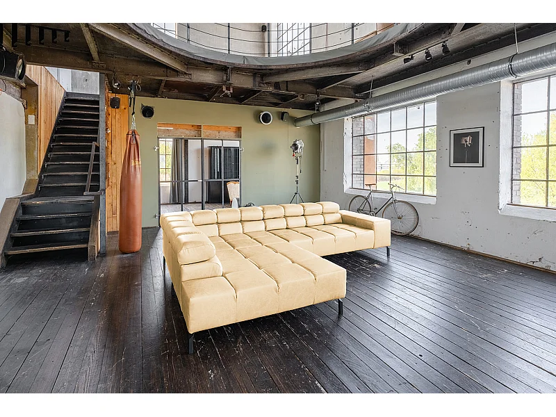 Canapé d'angle - beige cuir - NELSON