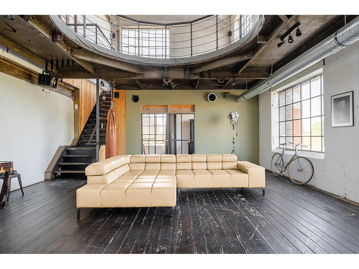 Ecksofa - Beige Leder - NELSON