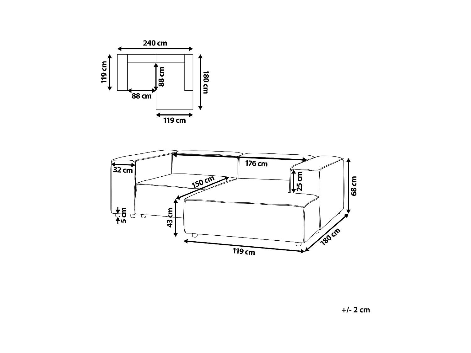 Canapé d'angle modulable 2 places ARDAL Bouclé Blanc Côté droite
