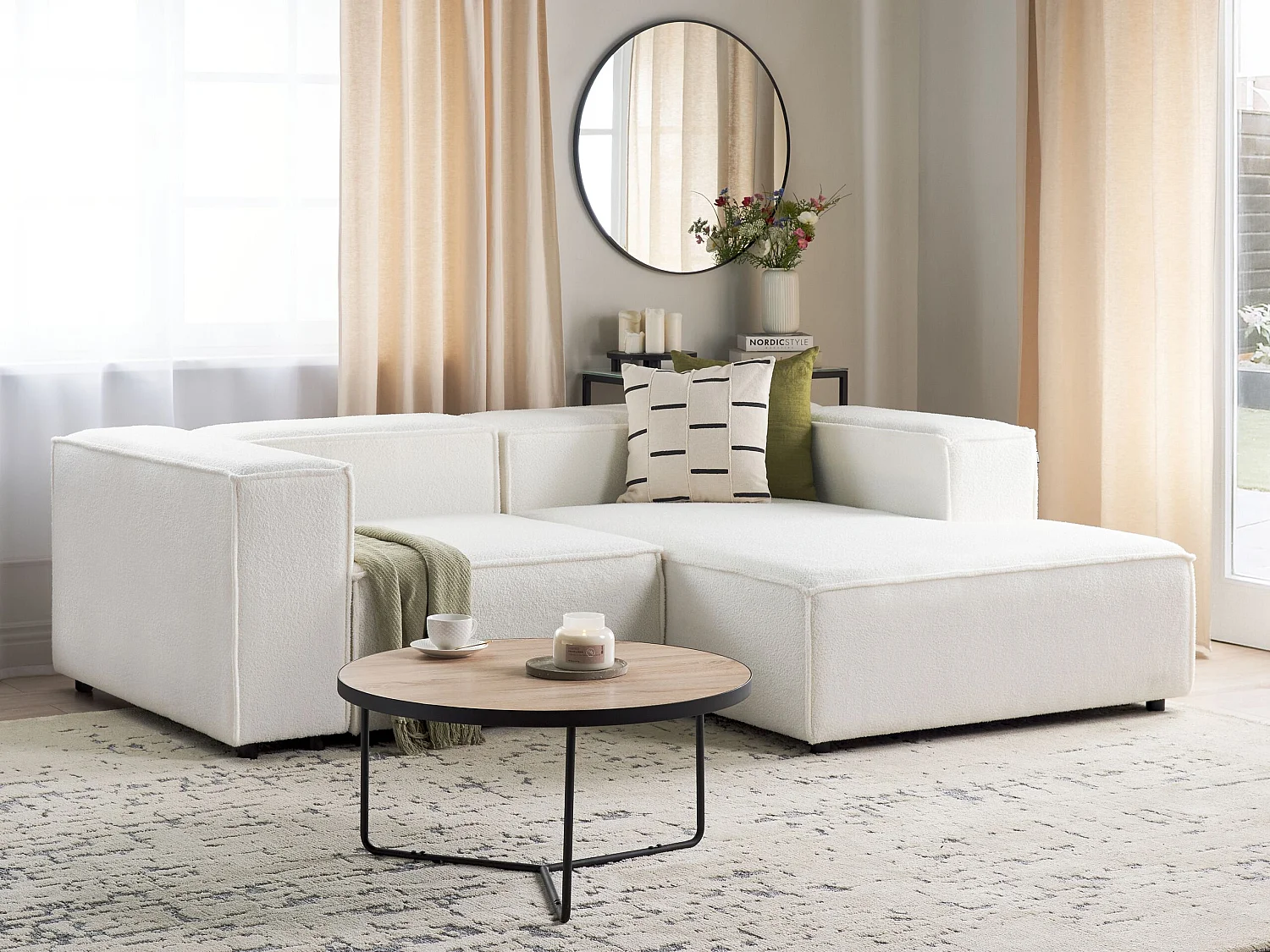 2-Sitzer Ecksofa Bouclé weiss linksseitig APRICA