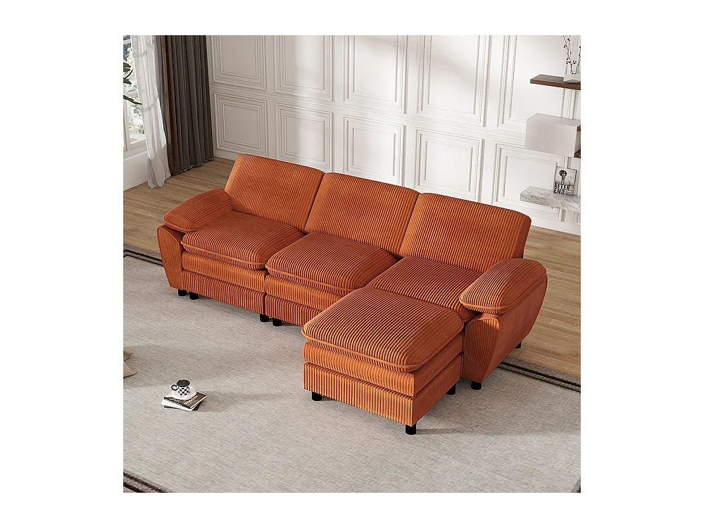Canape d'angle combiné modulaire orange canapé à double coussin canapé combiné en velours avec lampe et pouf ottoman amovible