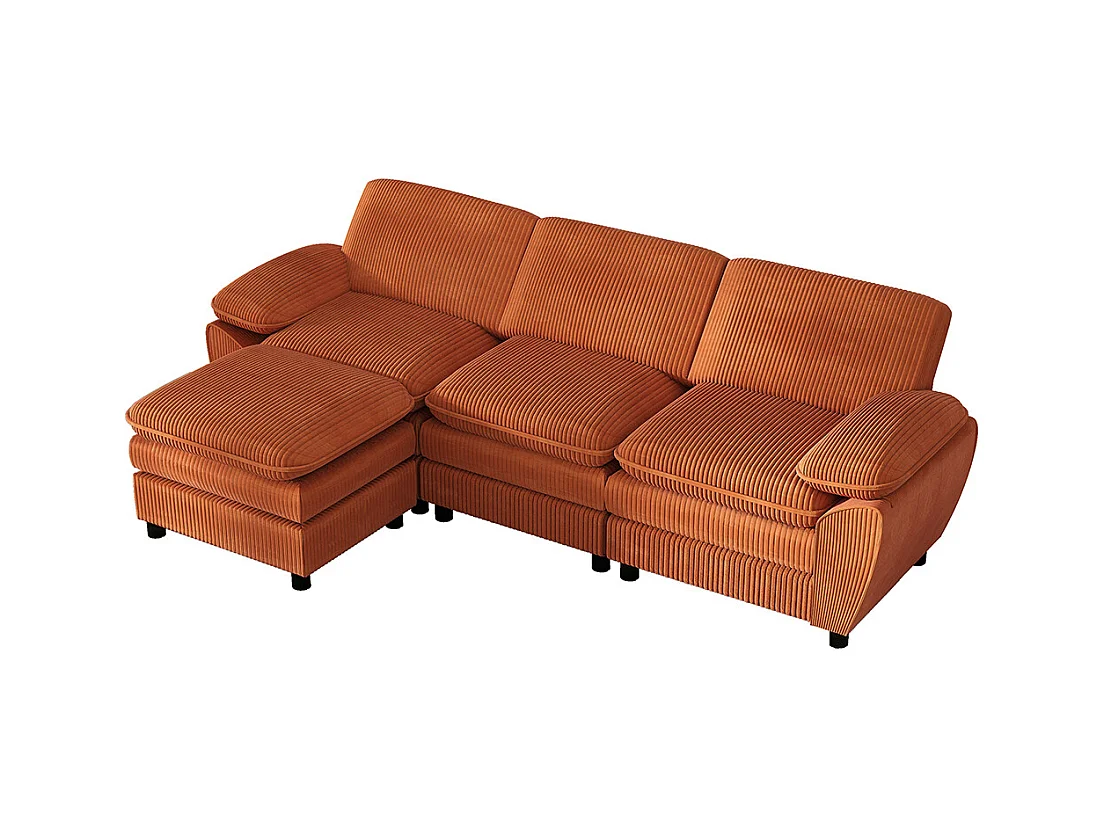 Canape d'angle combiné modulaire orange canapé à double coussin canapé combiné en velours avec lampe et pouf ottoman amovible