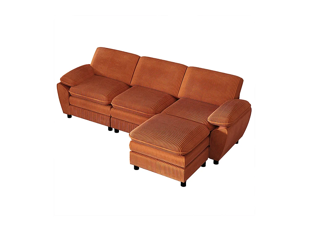 Canape d'angle combiné modulaire orange canapé à double coussin canapé combiné en velours avec lampe et pouf ottoman amovible