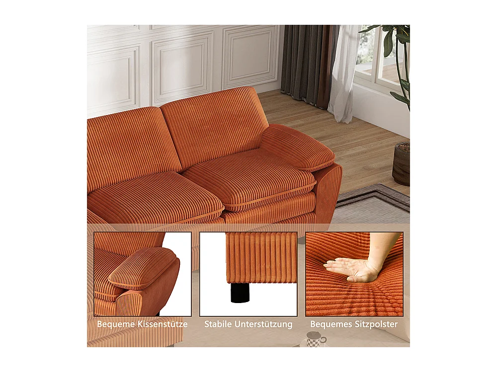 Canape d'angle combiné modulaire orange canapé à double coussin canapé combiné en velours avec lampe et pouf ottoman amovible