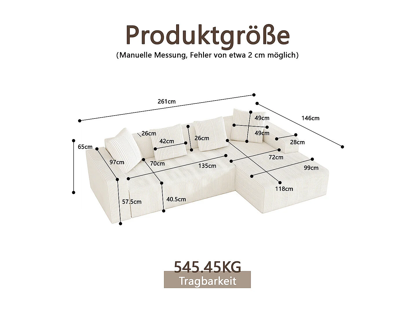 Hoekbankcombinatie Cloud met L-vormige ligstoelen, moderne modulaire bank met diepe zittingen, witte gestoffeerde bank