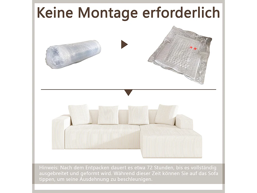 Hoekbankcombinatie Cloud met L-vormige ligstoelen, moderne modulaire bank met diepe zittingen, witte gestoffeerde bank