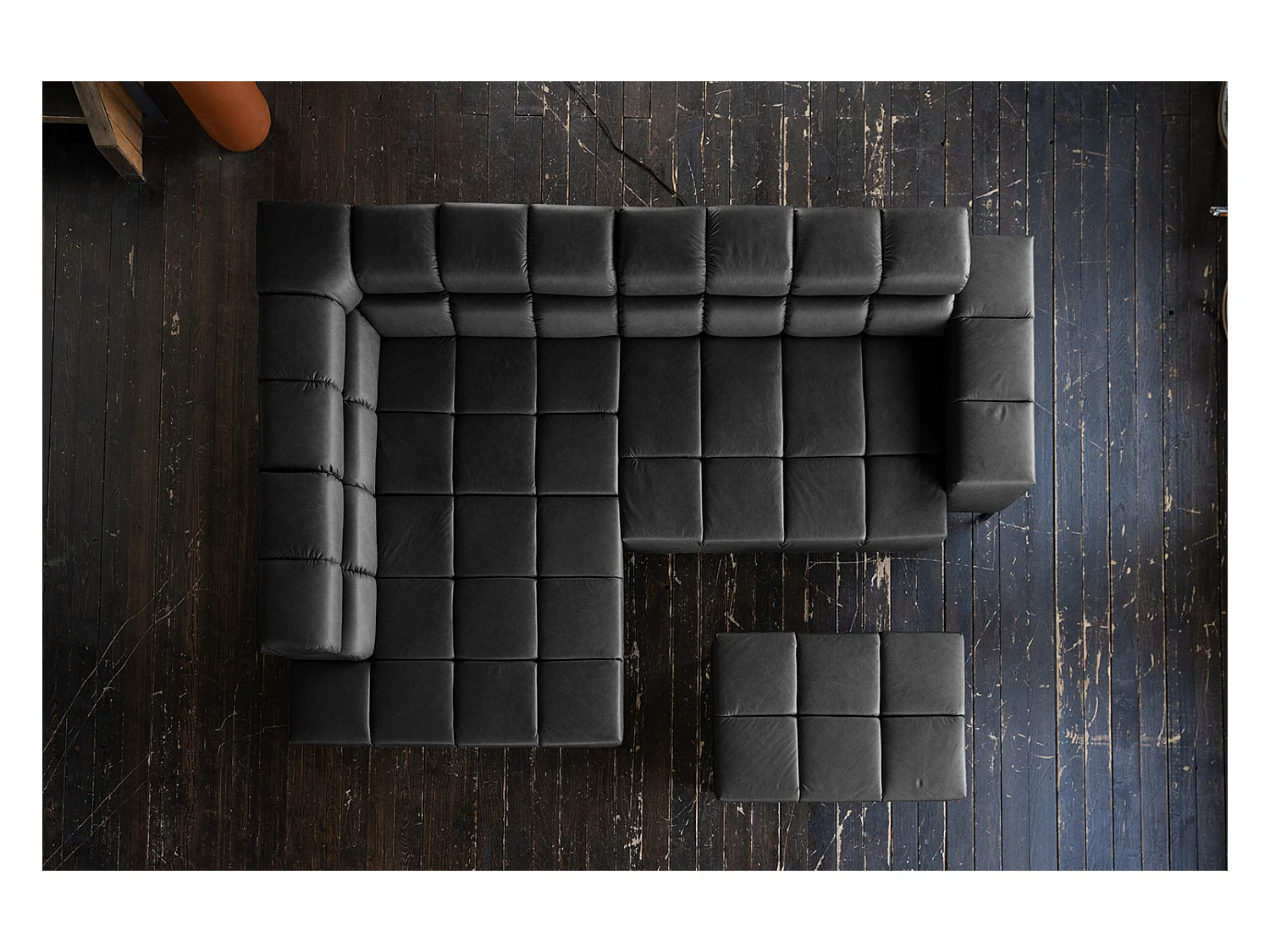 Canapé d'angle - Noir cuir - NELSON